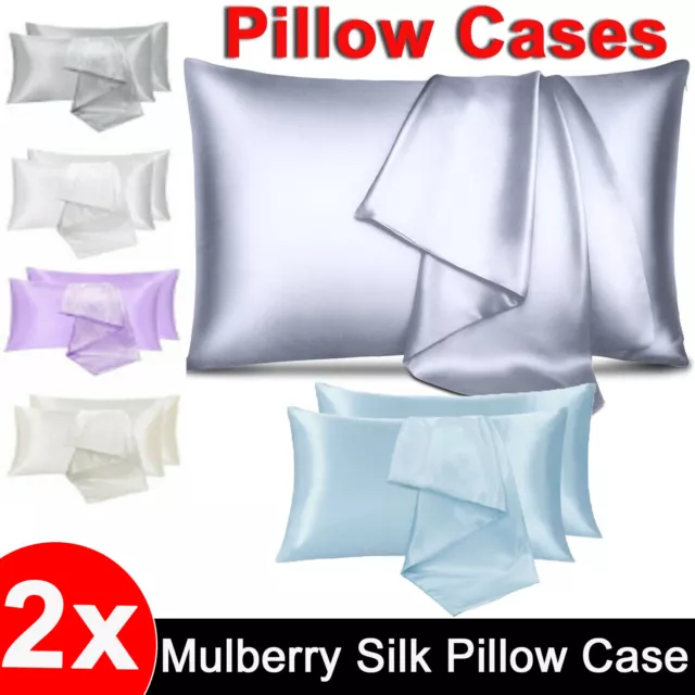 2x Mulberry Silk Standard Pillow Case Slip Protector Genuine 25 Momme Silk Gift