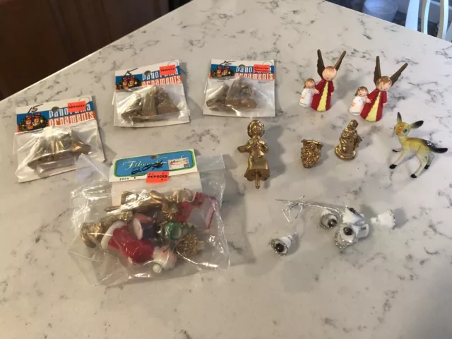1950s VTG New Old Stock Christmas Craft Decoration Mica Sugar Bells/Angel/Manger