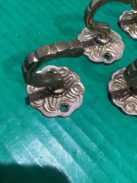 Lot of 5 VTG Brass Ornate Small Hook  Wall Decor Shabby  Coat Robe Towel Reclaim 3