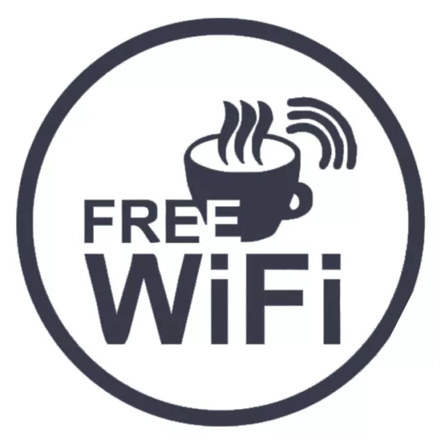 Adesivo FREE WI-FI sticker wifi libera vetrina vetro negozio bar caffè NERO