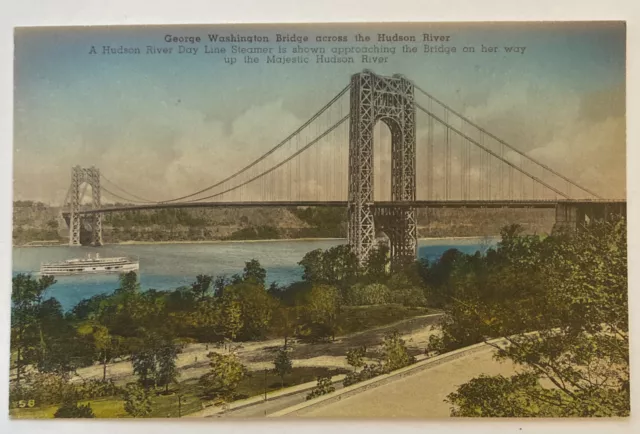 George Washington Bridge, New York City, Vintage Hand Colored Postcard