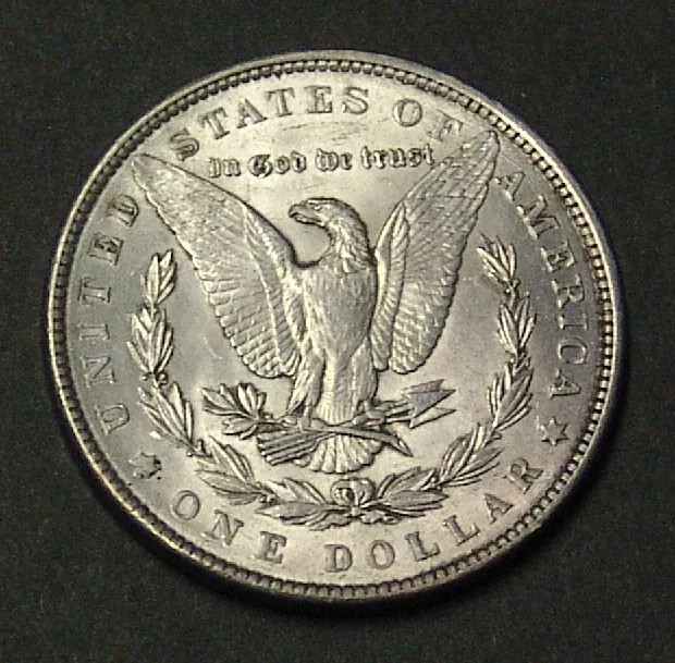 USA 1889 Morgan silver dollar.  38mm, .900 silver, with mint lustre, near UNC.