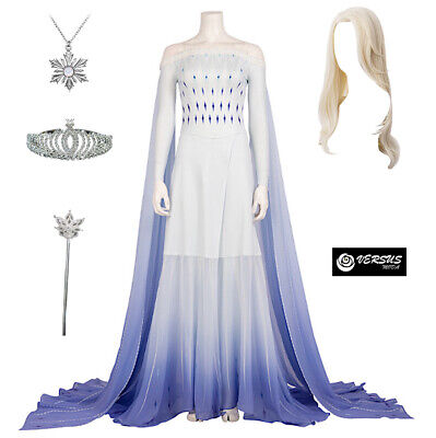 Frozen 2 pz Elsa Vestito Bianco Costume Carnevale Donna Woman Dress FROWOM08