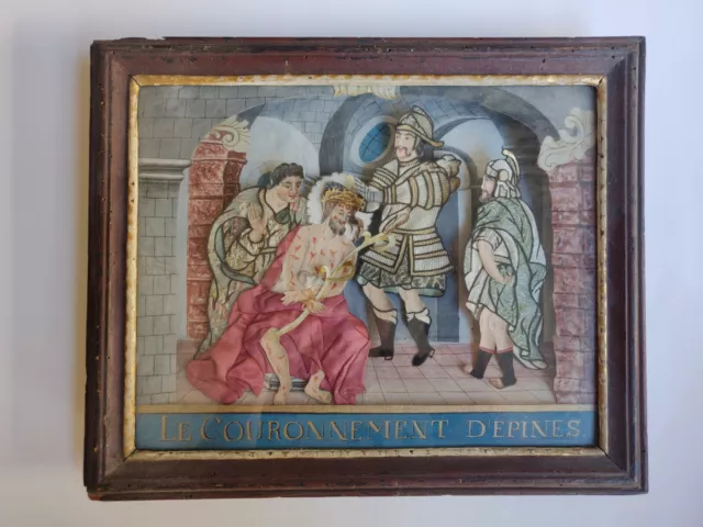 Orig. Klosterarbeit, Stoffcollage, süddeutsch, um 1800, Geißelung Christi