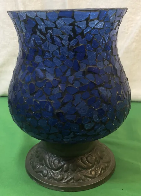 IHI India Hurricane Mosaic Stained Glass Vase Candle Holder 7.5" X 5" Beautiful