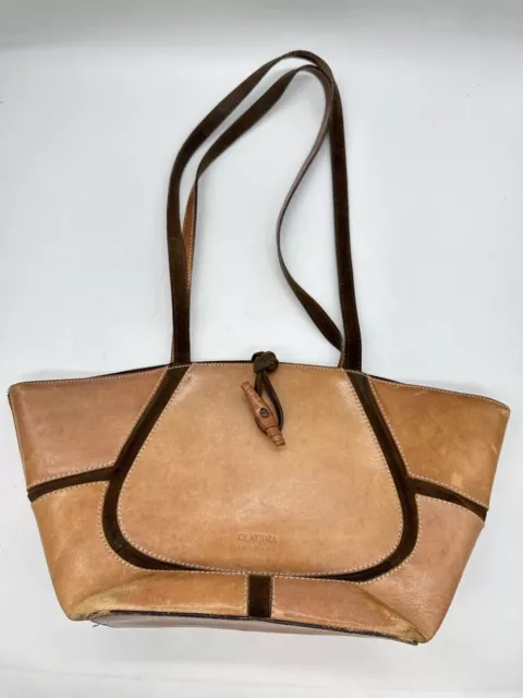 Vintage Claudia Firenze Italy Tan Brown Leather Tote Purse Shoulder Handbag