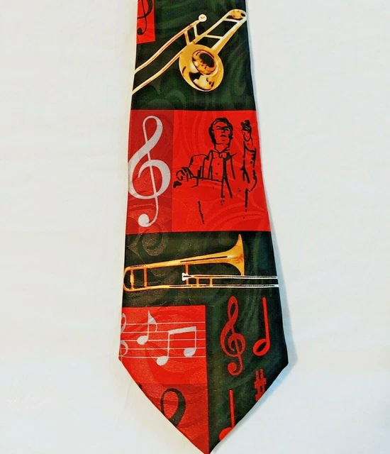 Musical Notes Mens Necktie Treble Clef and Trombone