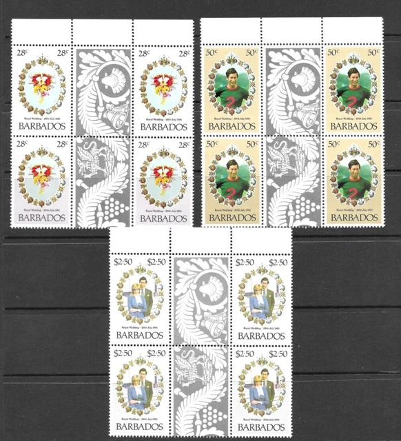 Barbados 1981 Royal Wedding Prince Charles and Lady Diana Blocks of 4