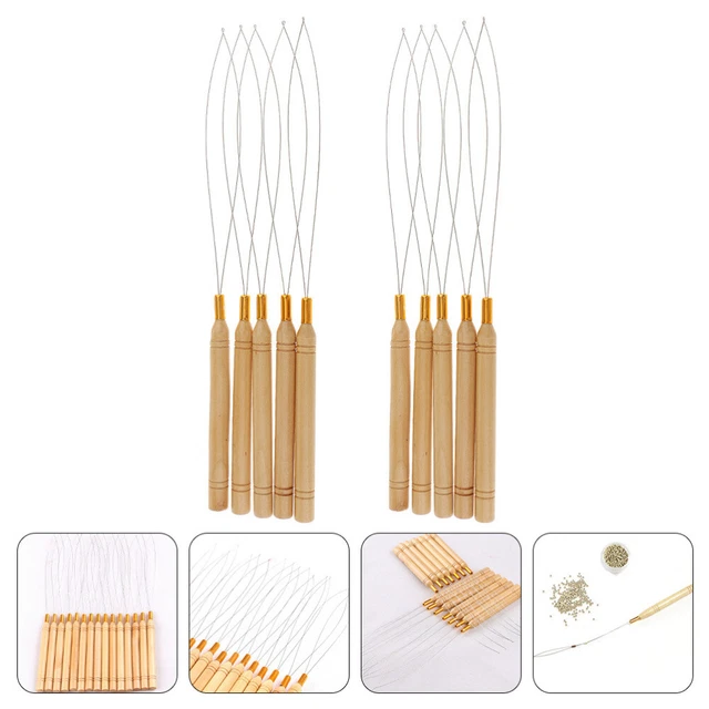 10 Pcs Hair Extension Wooden Handle Wig Crochet Braiding Tool Hair Ring