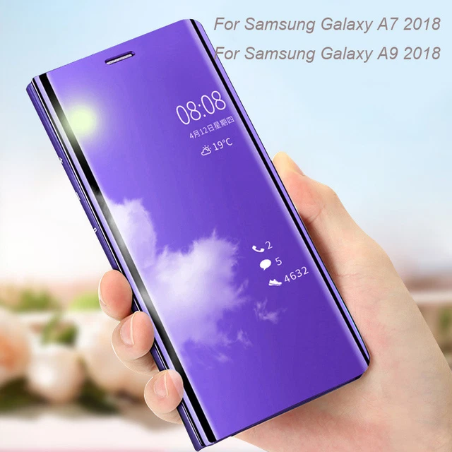 For Samsung Galaxy A9 A7 2018 Mirror Clear View Leather Wallet Flip Case Cover
