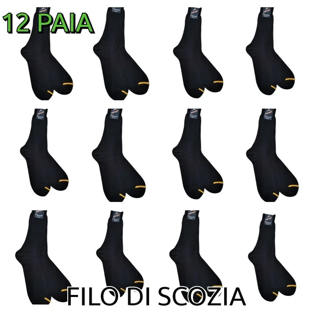 12 paia Calze Corte Uomo 100% Cotone FILO DI SCOZIA NERO BLU calzini  43/46