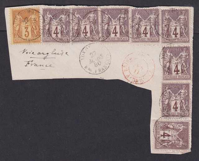 France (Used in Yokohama), Mar. 27, 1880 large piece, latest recorded outgoing