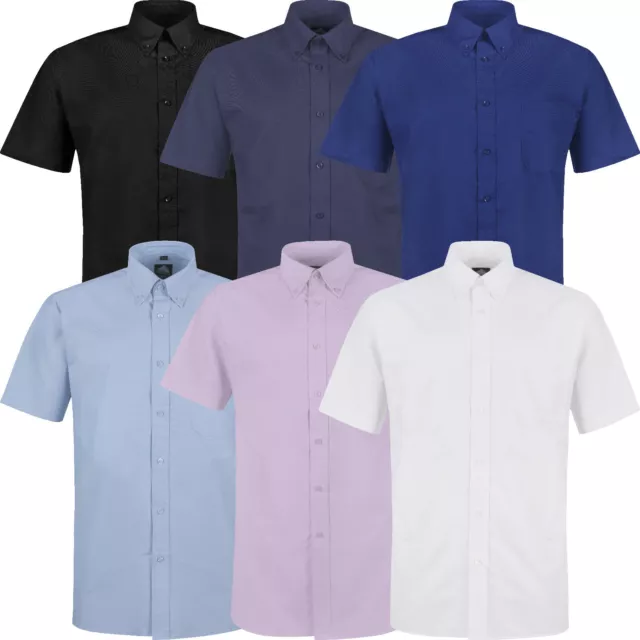 New Mens Short Sleeve Shirt Button Up Plain Smart Formal Business Work Dress Top