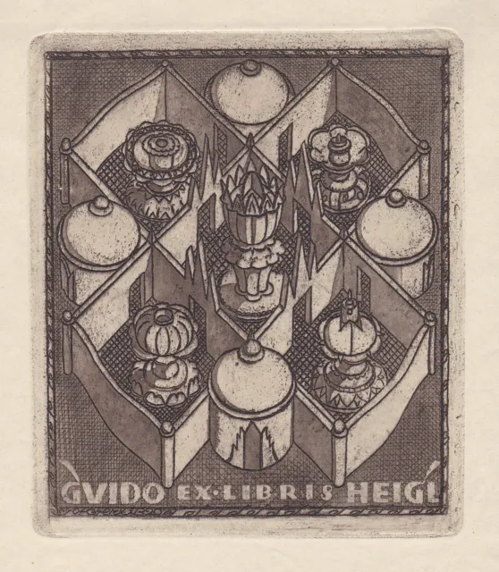 Stefferl Bartholomäus Exlibris Radierung etching Guido Heigl Wien Architektur