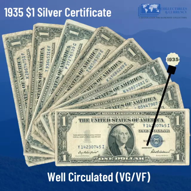 ✔ One 1935 Blue Seal $1 Dollar Silver Certificate, VG/VF, Old US One Dollar Bill