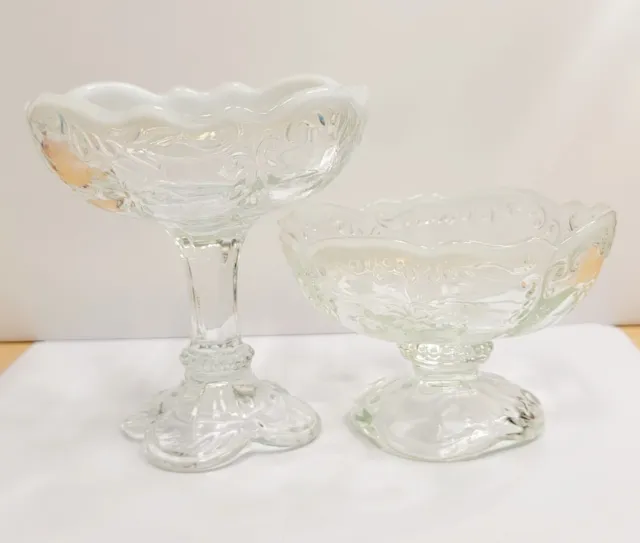 2 Antique EAPG Clear & Opalescent Northwood INTAGLIO Jelly Compotes c1894