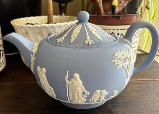 Wedgwood Cream on Lavender Blue Teapot Matte Finish Mythological Scenes England