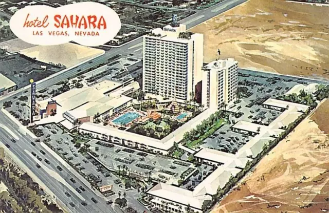 Postcard NV: Hotel Sahara Aerial View, Las Vegas, Nevada, Unposted, 1960's