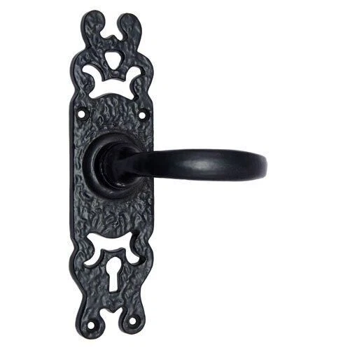Hardware Zerubbabel Black Iron Door Handle With Plate - 1 Pair