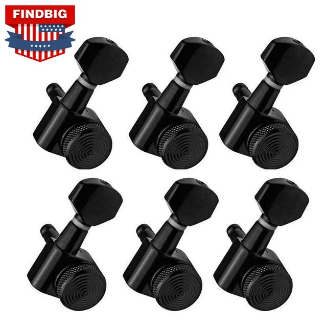 GUITAR LOCKING TUNERS Tuning Pegs 6in line Right Hand Black Strat