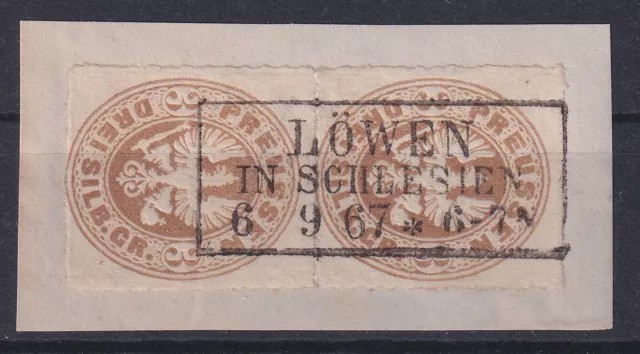 67418) LÖWEN IN SCHLESIEN LUXUS-Stempel 1867 auf Paar Briefstück