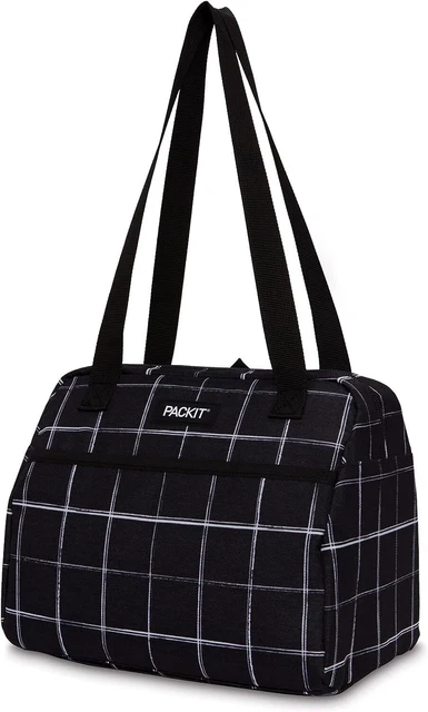 PackIt Freezable Hampton Lunch Bag, Black Grid, Built with EcoFreeze Technology,