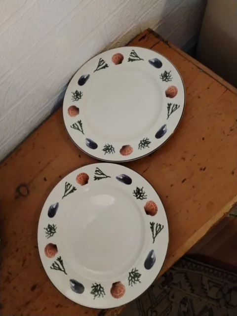 Pair Prinknash Abbey Pottery Harvest Of the Sea 10' Plates Vgc.