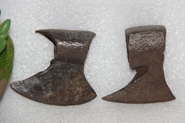 1850's Antique 2PC Hand Forged Solid Iron Axe Head Nice Shape 13598
