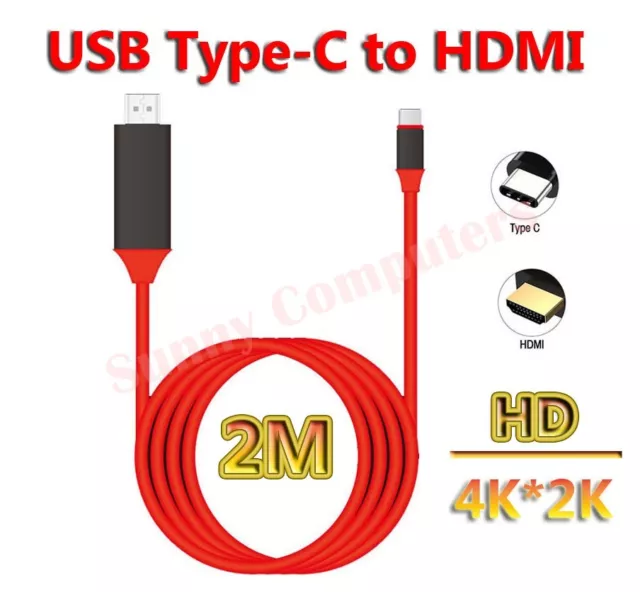 2M USB Type-C to HDMI HDTV TV Adapter Cable Audio Video AV 4K For Macbook Pro AU