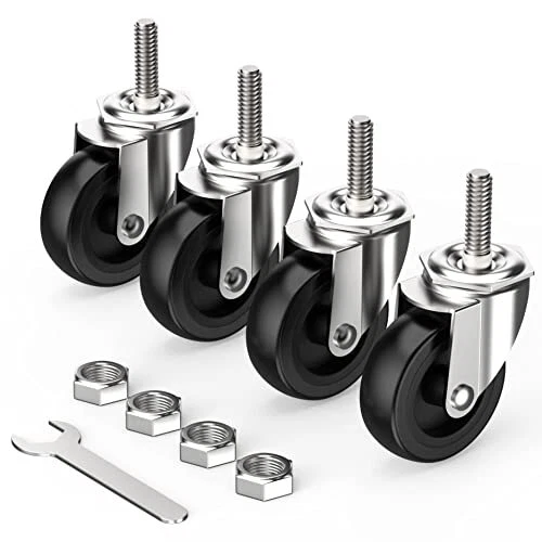3" Caster Wheels No Brake Stem Casters Set of 4 Heavy Duty Black Swivel Castors