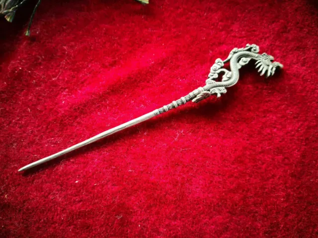 Chinese old Tibet silver Carving dragon Hairpin