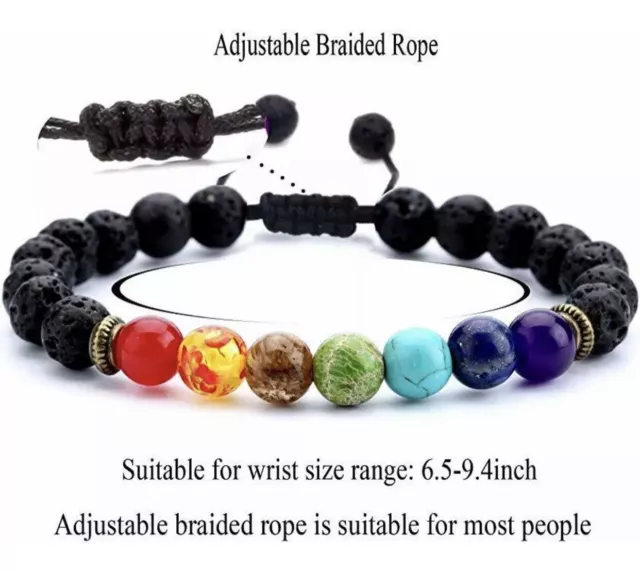 Unisex Essential Oil Diffuser Lava Stone Bracelet Aromatherapy 7 Chakra Healing