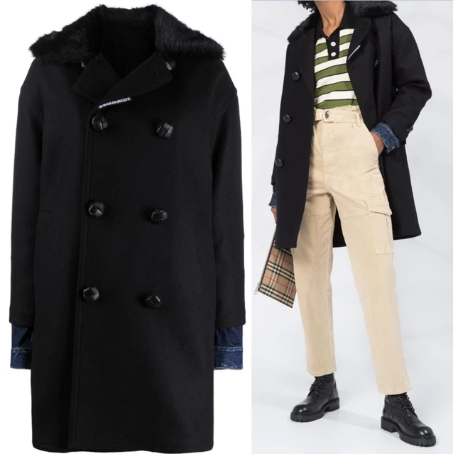 Dsquared ² Double-Breasted Faux Fur Collar Coat Jacket Parka New XS