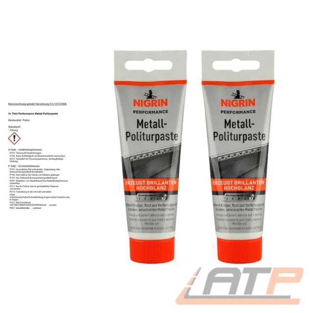 2x75ml NIGRIN PERFORMANCE METALL-POLITURPASTE METALLPOLITUR POLITUR PASTE POLISH