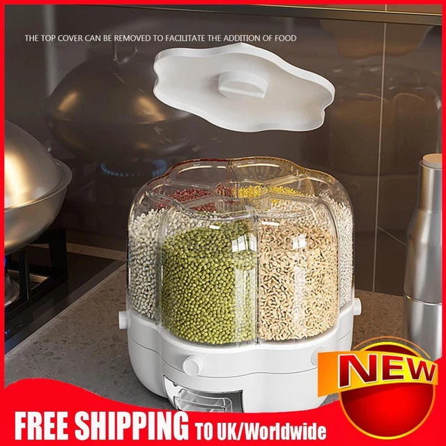 Rice Storage Container Moisture-Proof 360 Degree Rotating Food Dispenser (White)