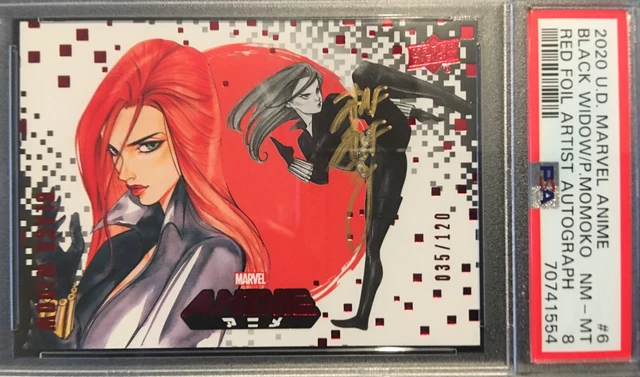 2020 UD Marvel Anime #6 BLACK WIDOW signed by Peach Momoko PSA 8