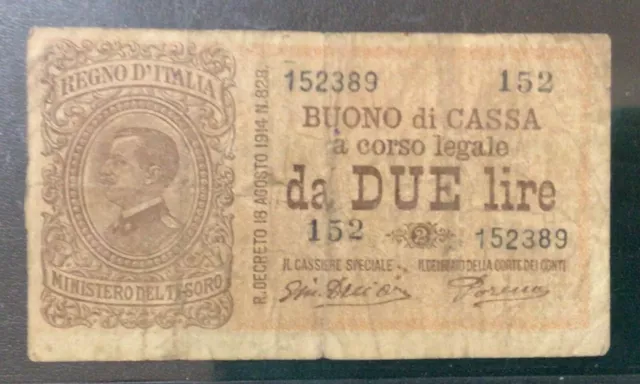 1914 Italy Paper Money - 2 Lire Banknote!