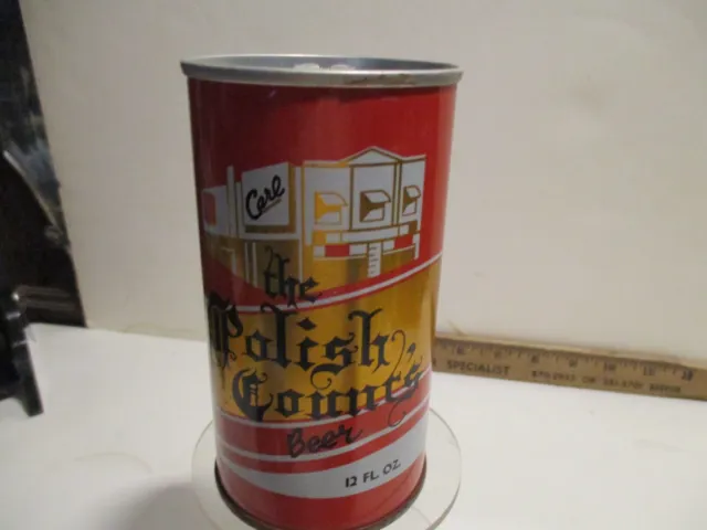 "THE POLISH COUNT'S" 12 oz. EMPTY STEEL PULL TAB BEER CAN.  OPEN ON BOTTOM.