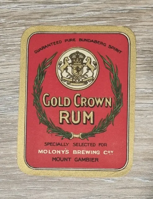 Australian Rum Label GOLD CROWN RUM Molony's Brewing Co Mount Gambier