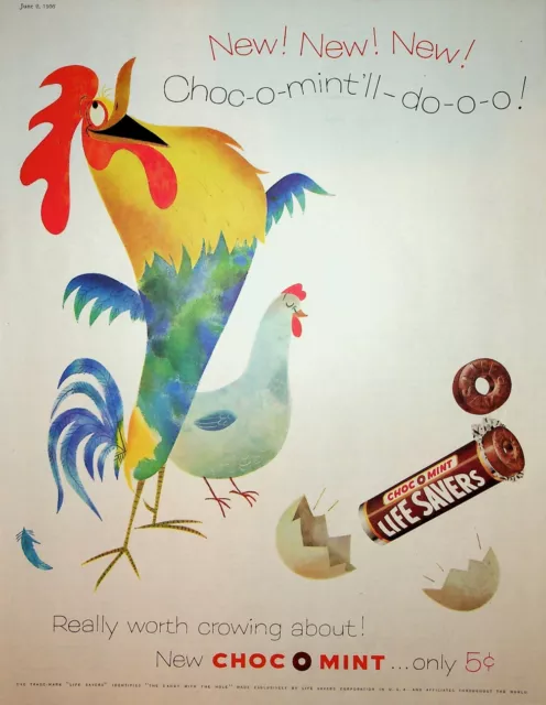 Original Life Savers Ad: Rooster; Choc-o-Mint