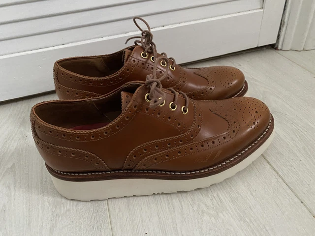 GRENSON EMILY BROGUES Shoes Leather Tan Brown White Sole Uk 38