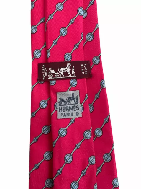 Hermes Men's Red Striped Equestrian Horse Bit 100% Silk Tie 7061 TA 3 1/2" Width