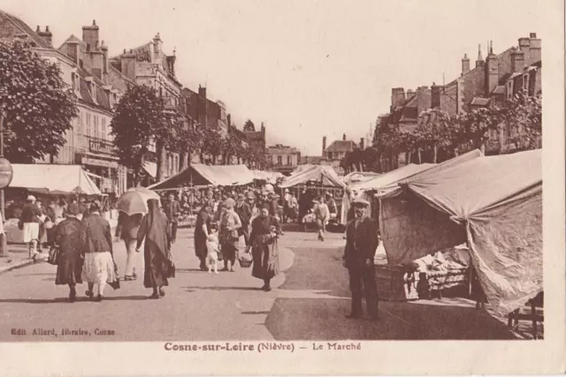 carte postale ancienne Cosne sur Loire, Nièvre ,le marché.