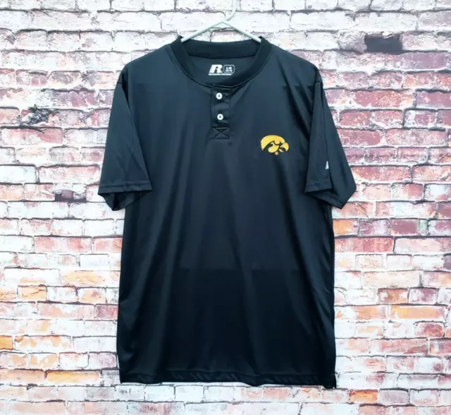 🔥 IOWA HAWKEYES Blade Collar Henley Russell Shirt Men's Large Casual ...