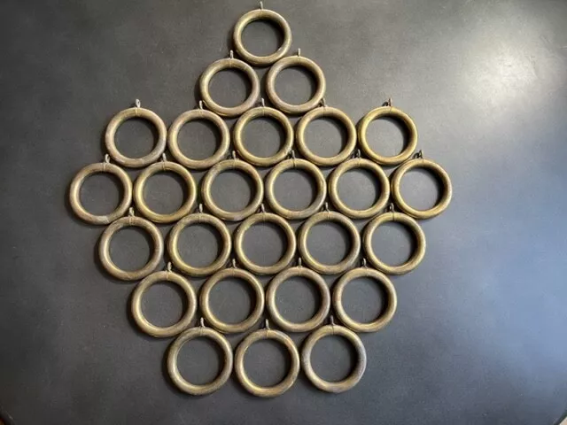 Lot of 26 Vintage Hollow Brass Round Drapery Rings, Sew-On, 2 3/8" ext.dia.+.25"