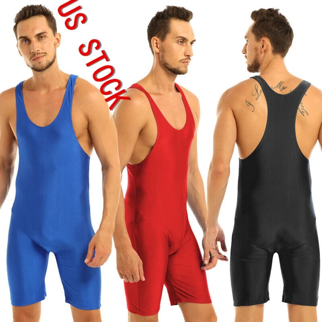 US MENS WRESTLING Singlet One Piece Sport Bodysuit Leotard Gym Outfit