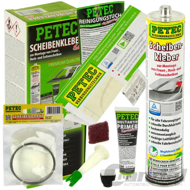 PETEC Scheibenkleber-Set 310ml Cartouche + Scheibendraht Arrière & Pare-Brise