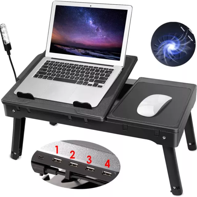 ADJUSTABLE FOLDABLE COMPUTER Desk Laptop Table Portable USB Cooling Fan