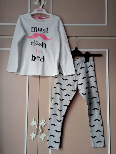 NEXT Girl's Pyjama Set (Age 8 ) Grey / White (Full Description Below)