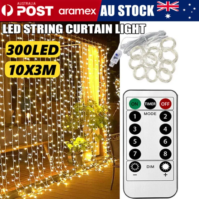 300 LED Curtain Fairy Lights String Indoor/Outdoor Wedding Party Wall Decor